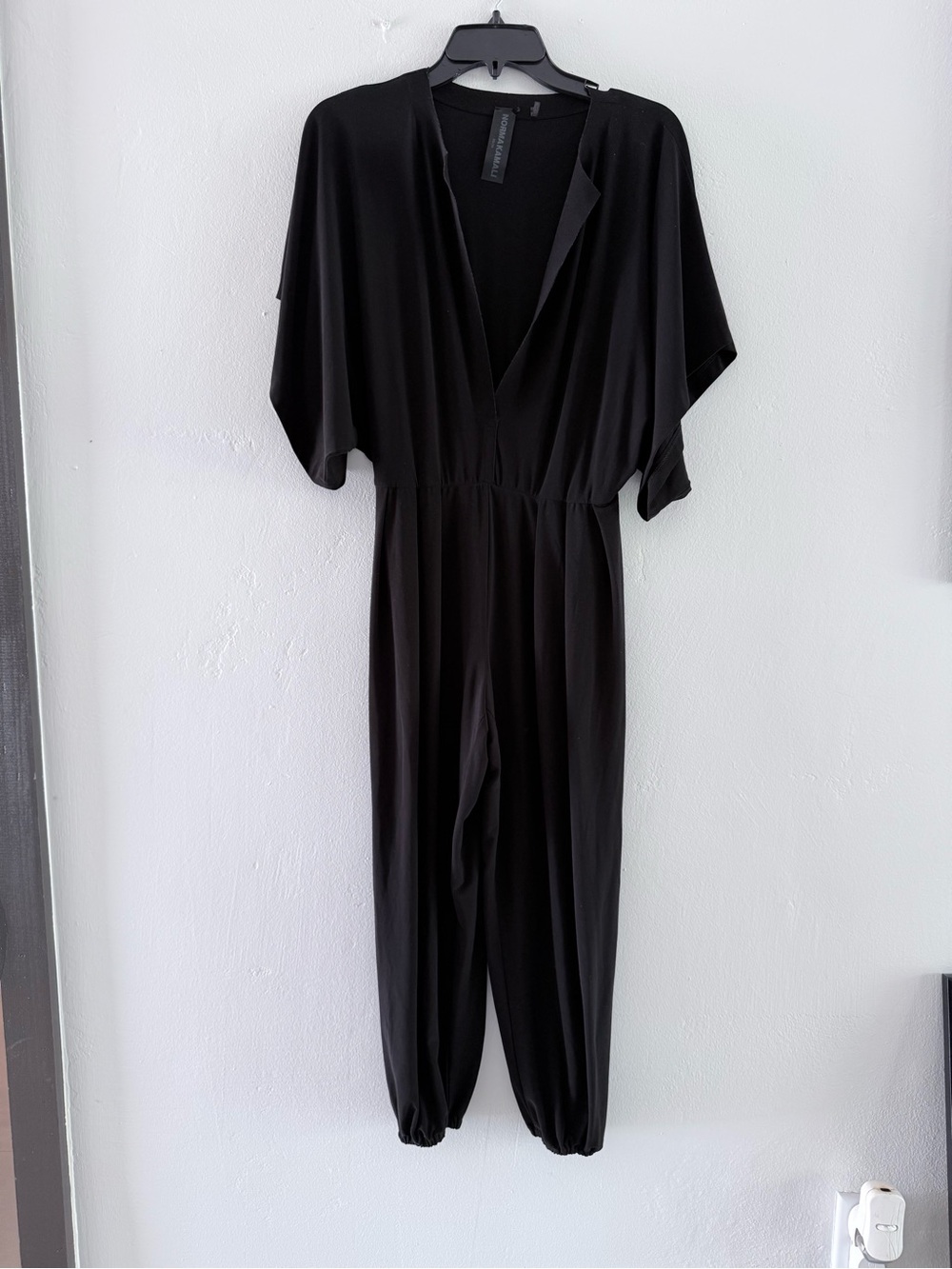 Norma Kamali Black V-Neck Elastic-Waist Jumpsuit